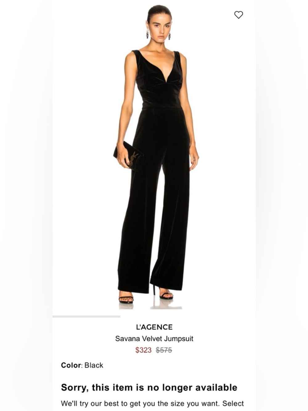 L'AGENCE Black Velvet V-Neck Jumpsuit